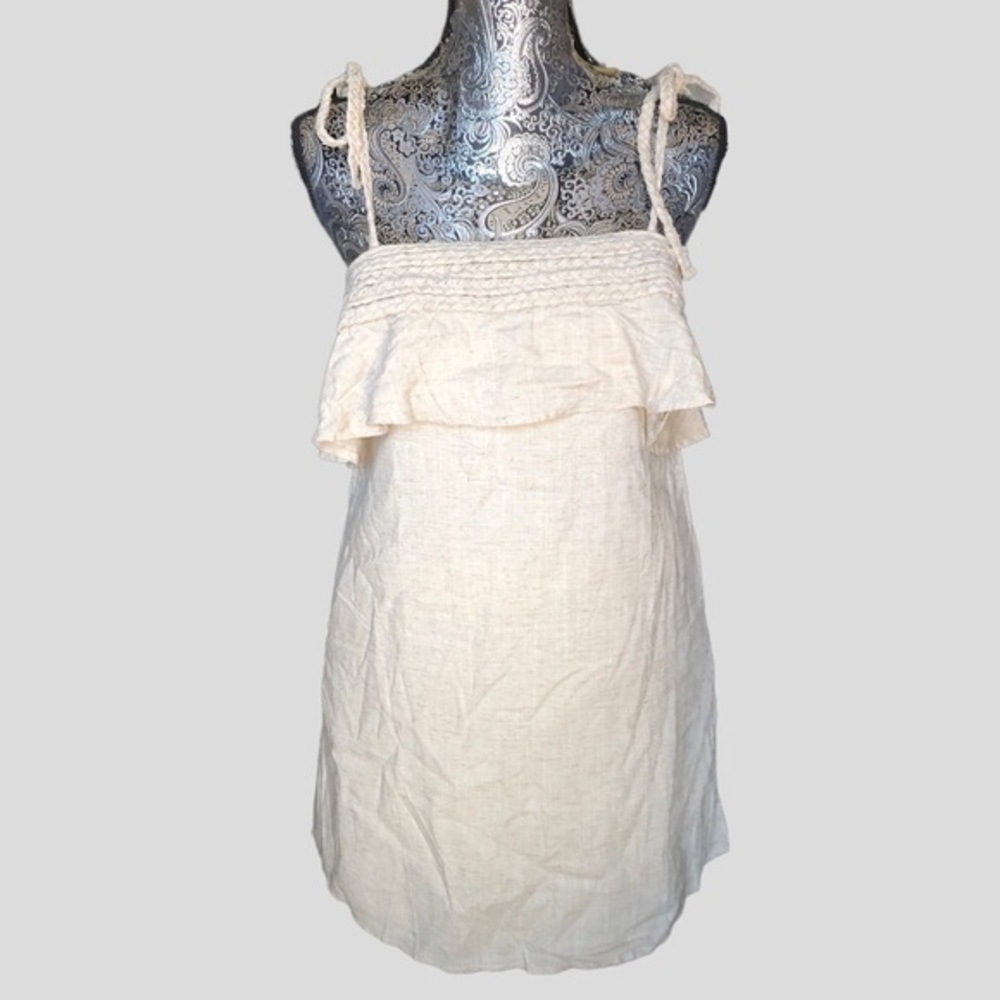 NWT Indikah by Angel biba natural linen cotton dress braided strands 10 Medium‎